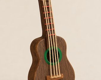 Instrumento en miniatura para casa de muñecas, guitarra pequeña hecha a mano, decoración a escala 1:12, accesorio rústico para sala de música.