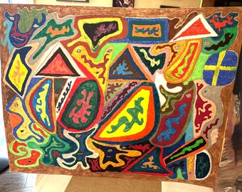 Originelle abstrakte Mixed-Media-Kunst, farbenfrohe geometrische Wandkunst, verspielte zeitgenössische Malerei
