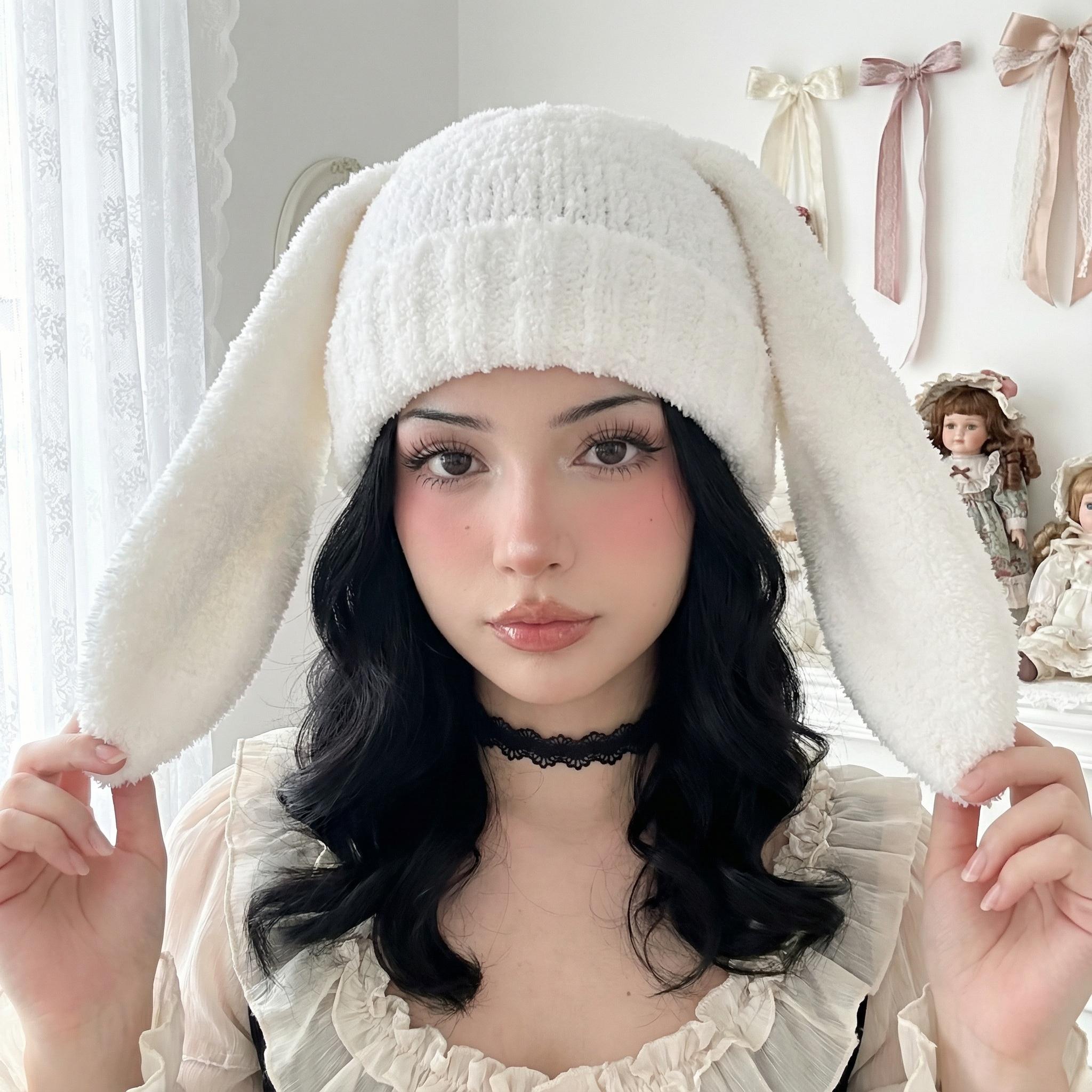 Berretto Invernale Harajuku Con Orecchie Da Coniglio E Fiocco &ndash; Lolita Kawaii, Taglia Unica