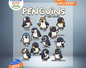 Penguins of the World DTF-överföring: Pressklar, sarkastiskt djur