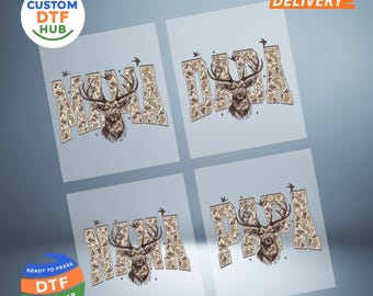 Camo Hunting Dada Mama Papa Nana DTF-overdracht: opstrijkklaar, klaar om te drukken