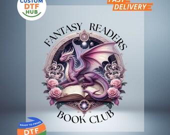 Clube de Leitura de Fantasia - Transferência DTF - Pronto para Imprimir - Decalque de Dragão para Ferro de Passar