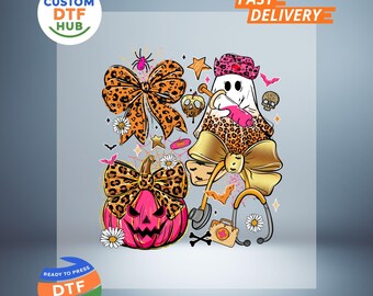 Nurse Halloween Coquette DTF Transfer, Funny Ghost Stethoscope Ready To Press, Spooky RN Iron-On