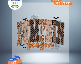 Transfer DTF w stylu retro z dyniami, Leopard Fall gotowy do druku, modne naprasowanki na Święto Dziękczynienia