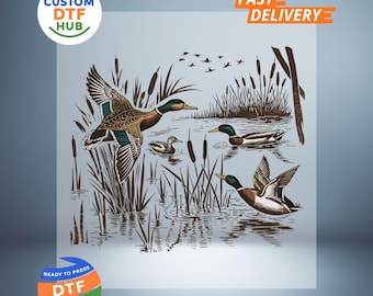 Retro Flying Mallard DTF Transfer, Polowanie na kaczki gotowe do druku, Modny Hunter Iron-On