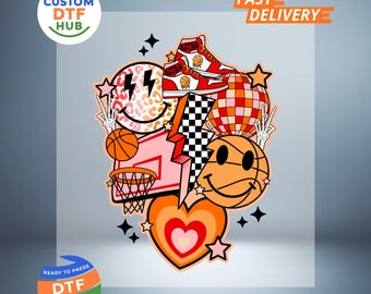 Retro Basketball Collage DTF Transfer: Sports Iron On Decal