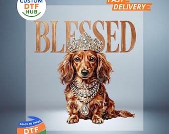 Glam Dachshund DTF Transfer: Naklejka do prasowania, zabawny prezent dla mamy psa, gotowy do druku