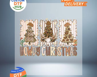 Howdy Christmas DTF Transfer: Preppy Western Iron On Decal Xmas Ready to Press