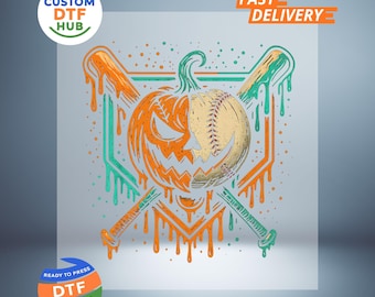 Transfer DTF na Halloween Sports, Kapiąca dynia baseballowa gotowa do prasowania, Upiorne chłopcy, młodzieżowe żelazko