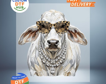 Western Glam Brahman DTF Transfer: Sztuczna kowbojka z kryształkami, gotowa do prasowania, naklejka do prasowania