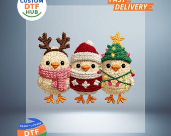 Christmas Chicken DTF Transfer: Crochet Yarn Iron On Decal Holiday Ready to Press