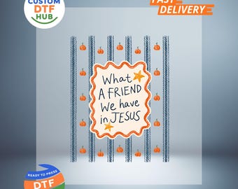 Gestreepte christelijke herfst DTF-transfer, vintage Halloweenpompoen, klaar om te persen, strijkapplicatie voor Jezusliefhebbers