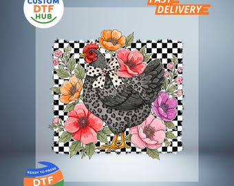 Floral Chicken DTF Transfer: Chicken Iron On Decal