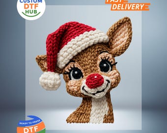 Christmas Crochet Reindeer DTF Transfer: Ready To Press