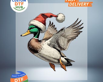 Transferencia DTF de pato navideño divertido: ¡Lista para planchar!