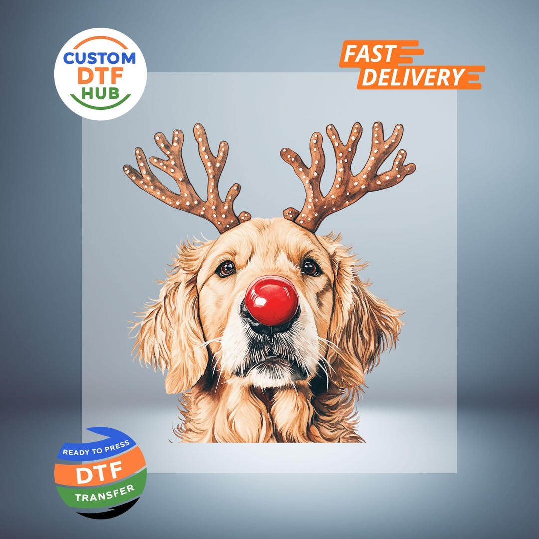 Christmas Golden Retriever DTF Transfer: Xmas Dog Ready to Press ...
