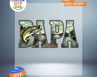 Fishing Papa DTF-overdracht: Lake Life opstrijkbare sticker, klaar om te drukken, visserscadeau