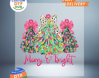 Merry & Bright Christmas Tree DTF-overdracht: klaar om te drukken
