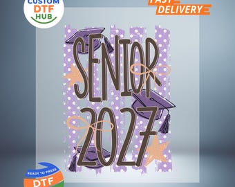 Gestreept Senior 2027 DTF Transfer, Coquette Graduation Ready To Press, Class of 2027 Iron-On