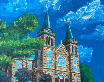 9x12, church, business, university building, wedding venue, custom painting, acrylic, from photo, custom ordered