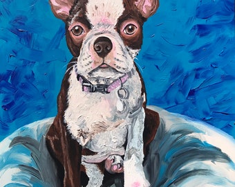 16x20 flat acrylic painting, pet portrait, painting of dog, cat, dog, custom art