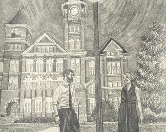 16x20, Business drawing, university building, church, from photo, pencil drawing