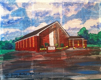 9x12, house, barn, illustration, made to order, from photo, collage