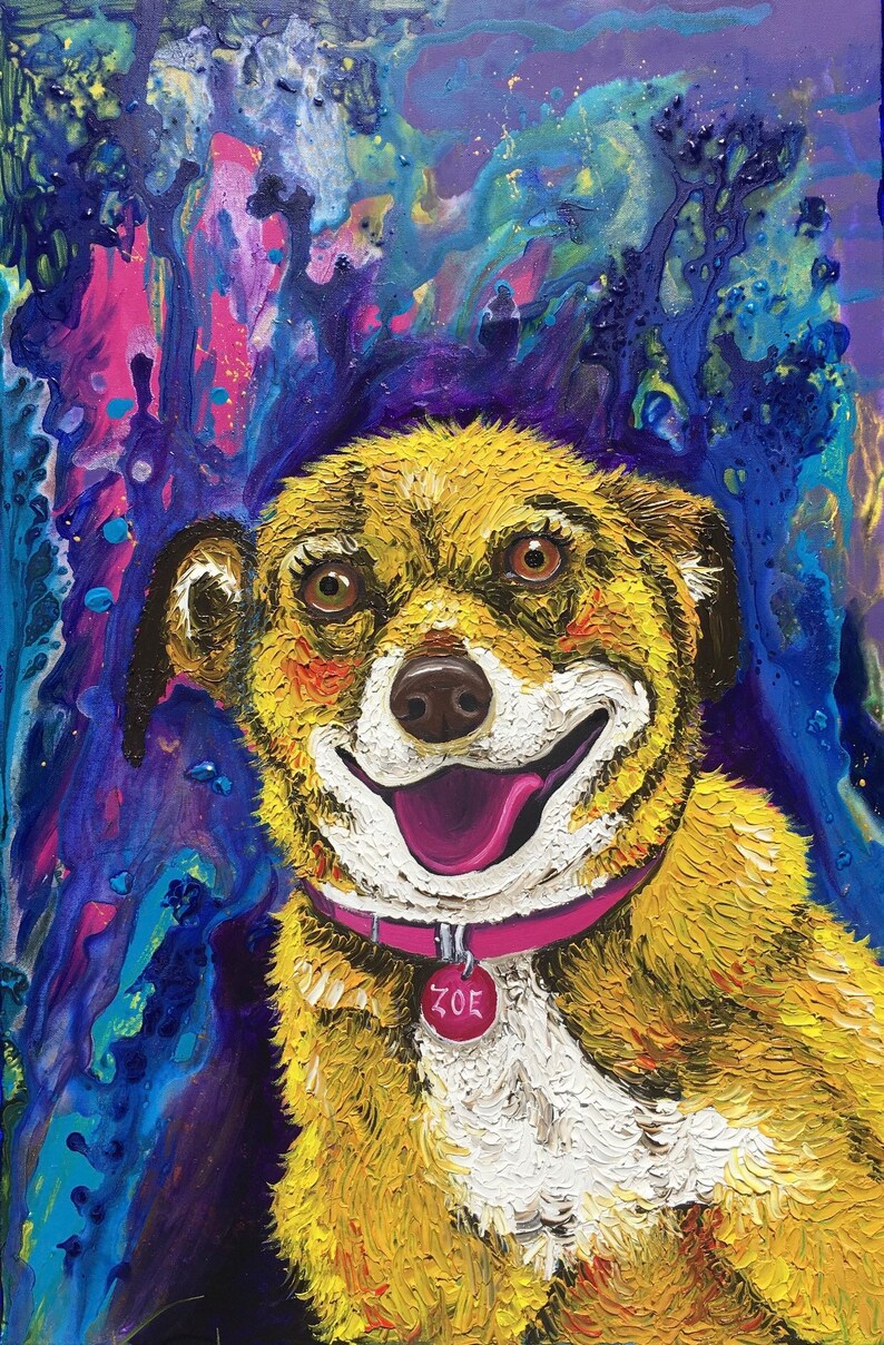 36x48, textured, acrylics, thick paint, pet portrait, custom painting of dog, made to order, from photo, pet, dog, cat image 2