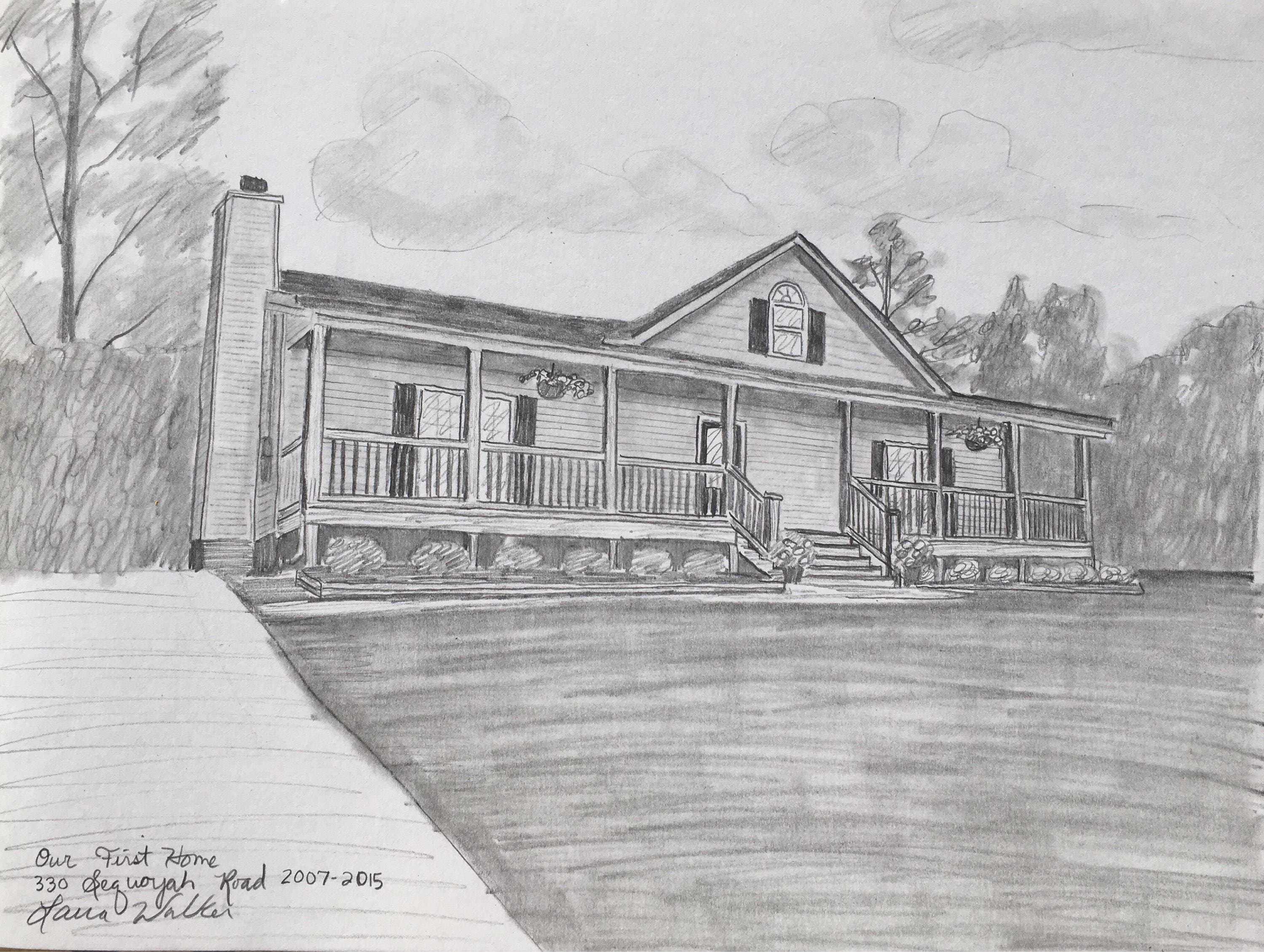Drawing of House Pencil Sketch 9x12 Pencil House Drawing | Etsy