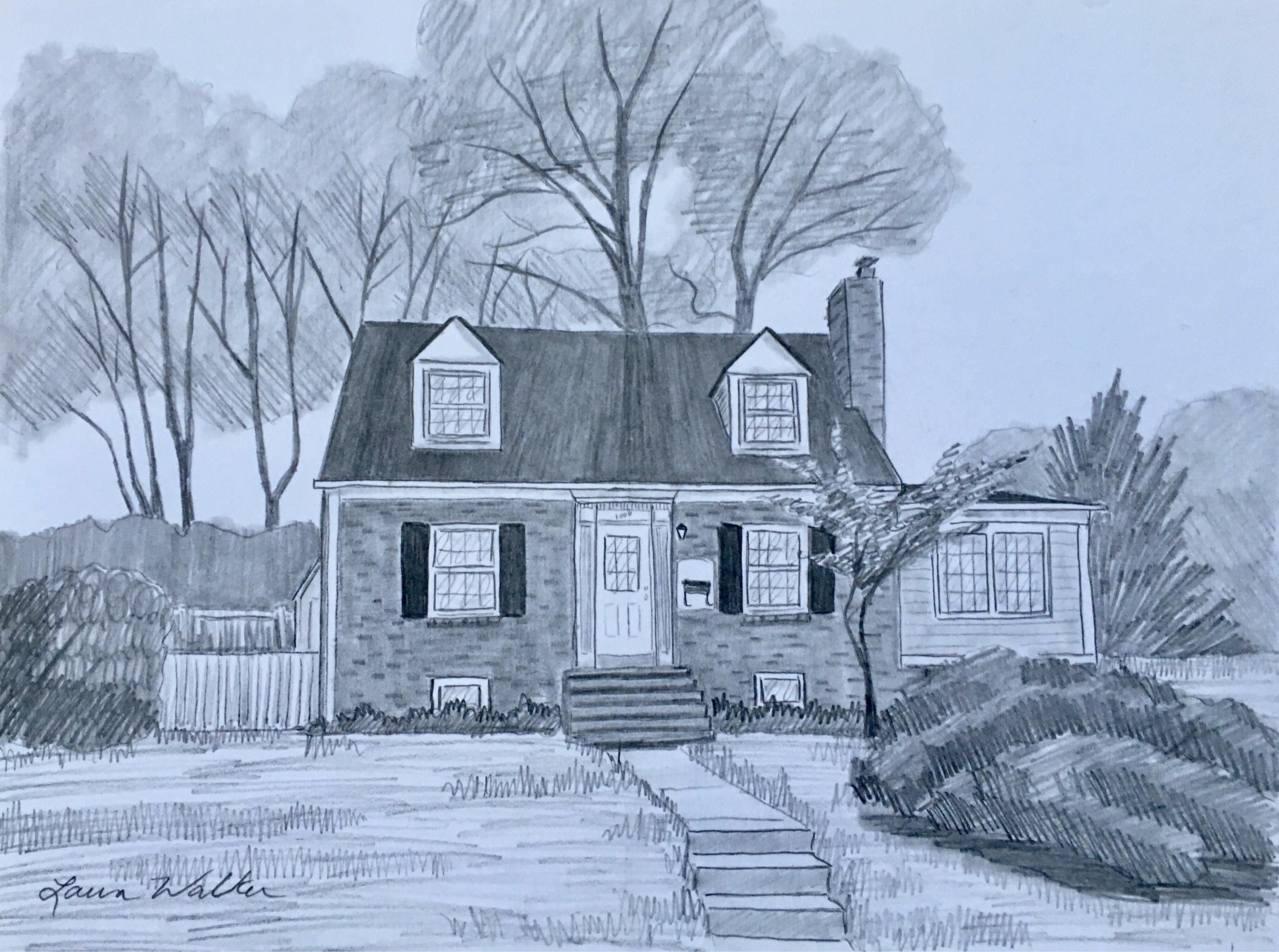 Drawing of House Pencil Sketch 9x12 Pencil House Drawing Etsy