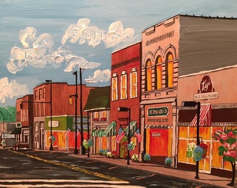 20x24, farm, city street, acrylic, from photo, made to order, custom