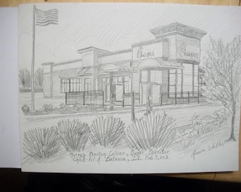 9x12, wedding venue, church, university building, drawing, made to order, detailed, pencil drawing, from photo