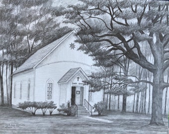 20x24, wedding venue, church, university building, drawing, made to order, detailed, pencil drawing, from photo