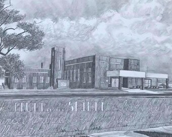 11x14, Business drawing, university building, church, from photo, sketch, pencil drawing