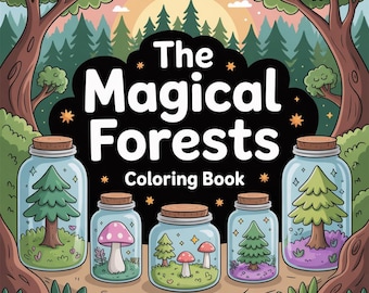 Śliczne kolorowanki z leśnym słoikiem, wyrazista i łatwa do pokolorowania książka, kolorowanki z zaczarowanymi scenami leśnymi, do pobrania natychmiast, plik PDF do wydruku.