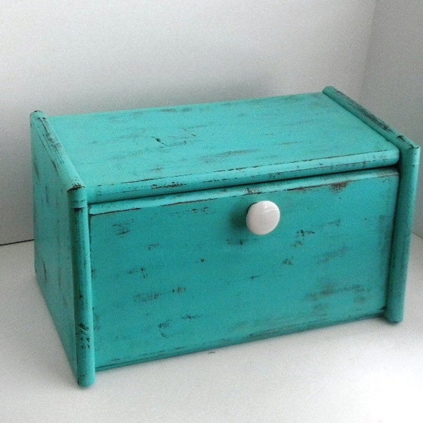 Cottage Chic Bread Box - upcycled Hand Painted Vintage Bread Box - Beach Chic Bread Box