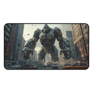 AI Robot Gorilla Desk Mat, Gamer Desk Mat, Unique Office Decor, Computer Mat, Battle-Themed Workspace Accessory