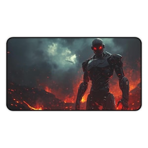 Evil Robot Futuristic Gaming Desk Mat, Computer Mat, Geek Decor, Office Accessories, Gamer Gifts, Cyberpunk Style
