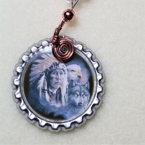 Bottlecap chief, eagle and wolf