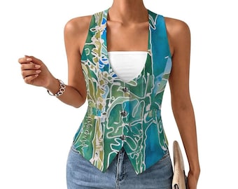 Raichbhe Kelp Vest – Bold Graphic Layering Piece, Modern Style
