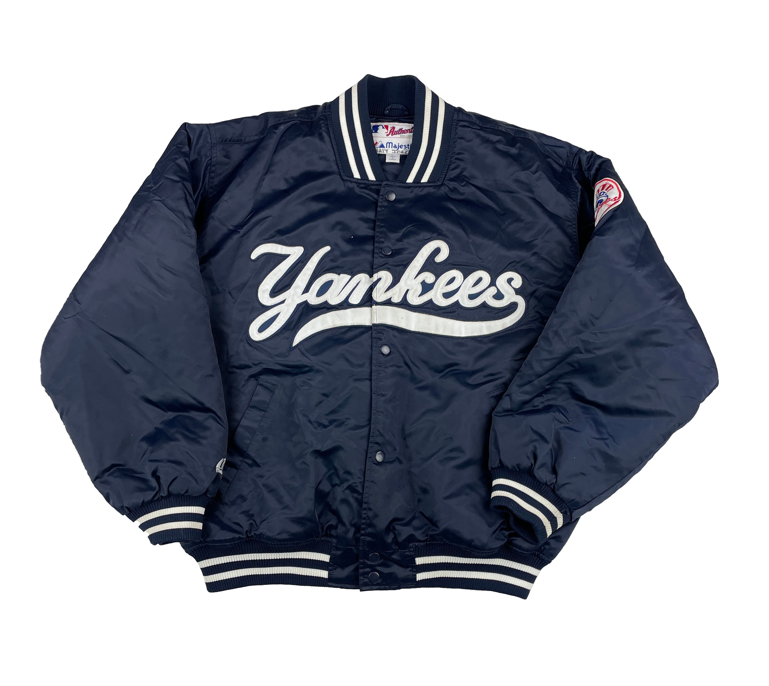 Maker of Jacket Men Jackets White Yankees Vintage 80s New York Satin