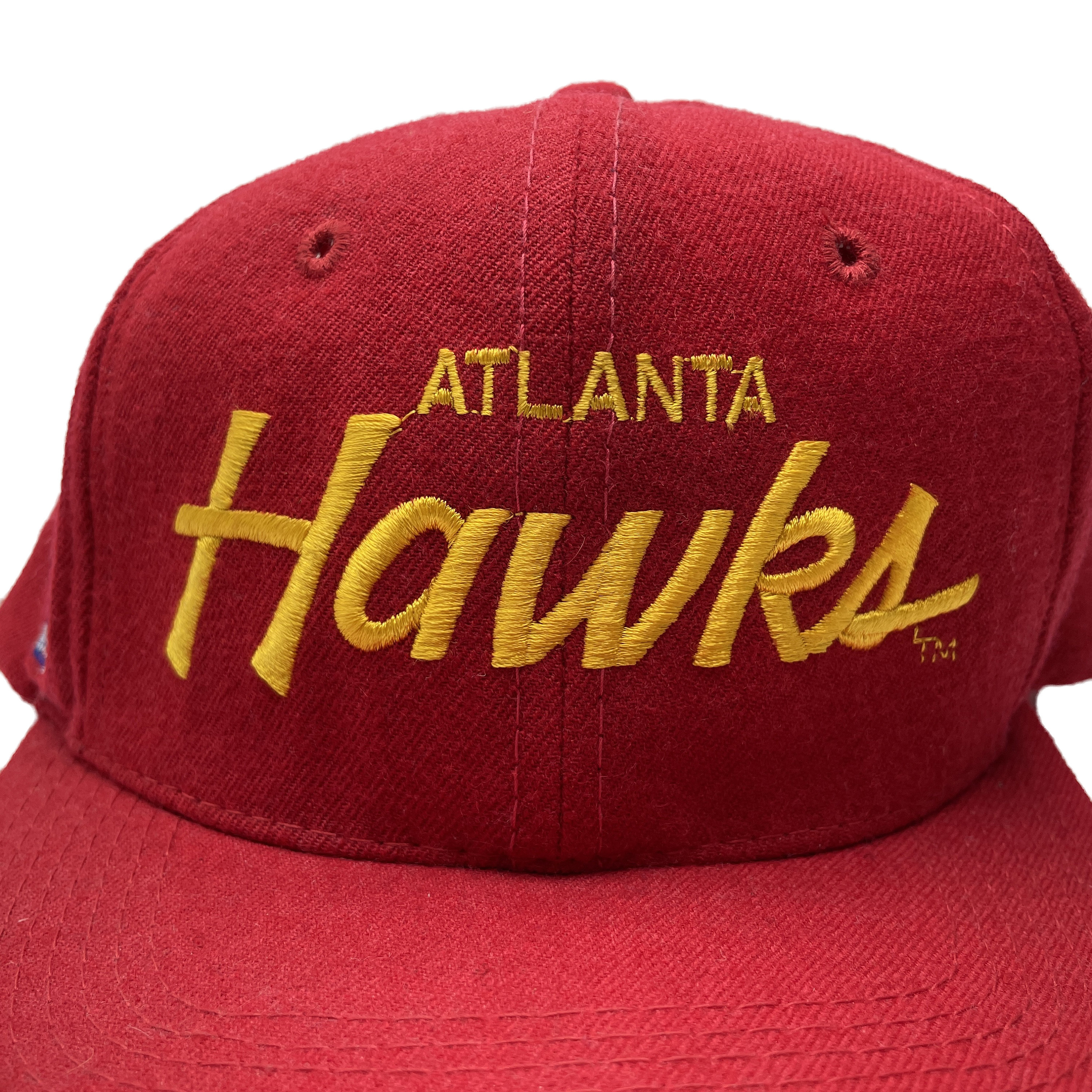 Vintage Atlanta Hawks Pacman Logo Red Snapback Hat by TWINS 90's RARE Cap