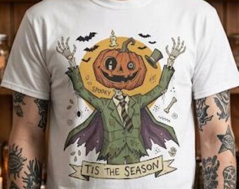 Jack O Lantern Scarecrow Shirt | Spooky Pumpkin Tee | Funny Halloween Graphic Tee | Tis The Season Shirt | Retro Fall Tee | Unisex Gift