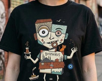Istanbul Bosphorus Cat Tea Graphic Tee | Turkish Street Cat Unisex Shirt
