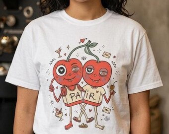 Cherry Pair T-Shirt | Quirky Couple Matching Graphic Tee, Valentine Anniversary Gift
