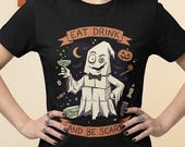 Eat Drink Ghost T-Shirt | Halloween Ghost Cocktail Tee