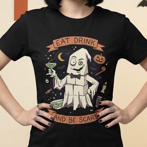 Eat Drink Ghost T-Shirt | Halloween Ghost Cocktail Tee