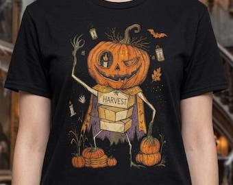 Unisex-Kürbis-T-Shirt | Jack-O'-Lantern-Print | Herbstliches Ernte-T-Shirt | Gruseliges Kürbis-T-Shirt