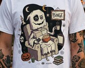 Cozy Halloween Ghost Shirt | Movie Night Graphic Tee | Spooky Season T Shirt | Autumn Binge Watching Tee | Vintage Cozy Tee | Unisex Gift