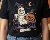 Cute Ghost Pumpkin Shirt | Witch Hat Halloween T Shirt | Spooky Season Graphic Tee | Best Friends Fall Tee | Retro Spooky Tee | Unisex Gift